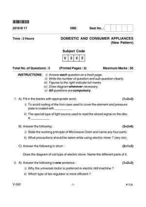 Goa Board Class 12 Domestic and Consumer Appliances Voc 342 New Pattern (March 2018) Question Paper