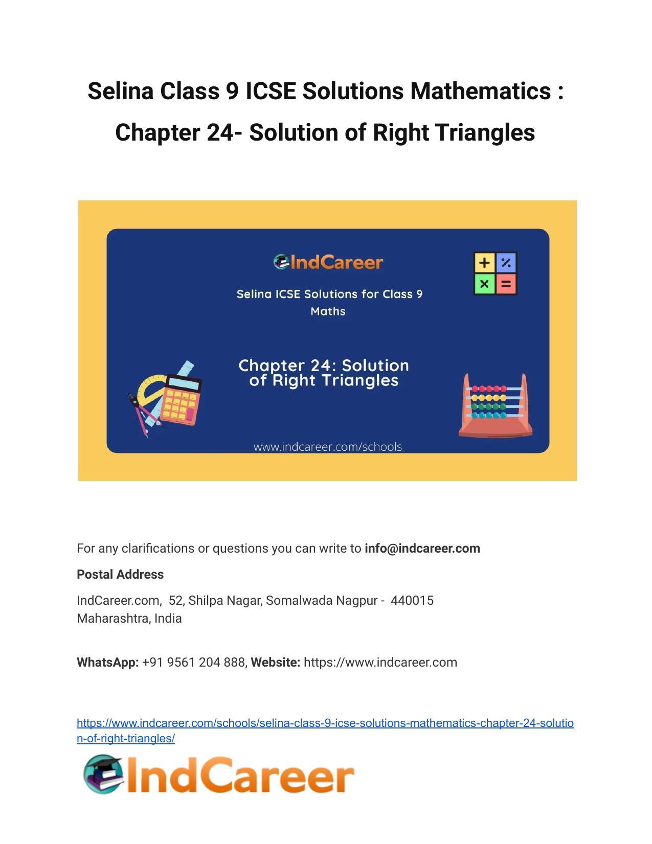 Selina Class 9 ICSE Solutions Mathematics : Chapter 24- Solution of Right Triangles - Page 1