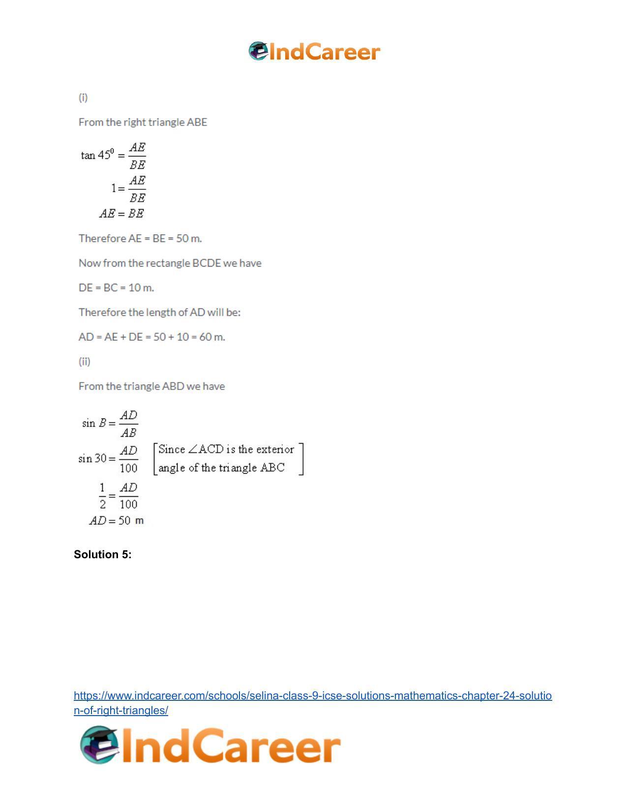 Selina Class 9 ICSE Solutions Mathematics : Chapter 24- Solution of Right Triangles - Page 7