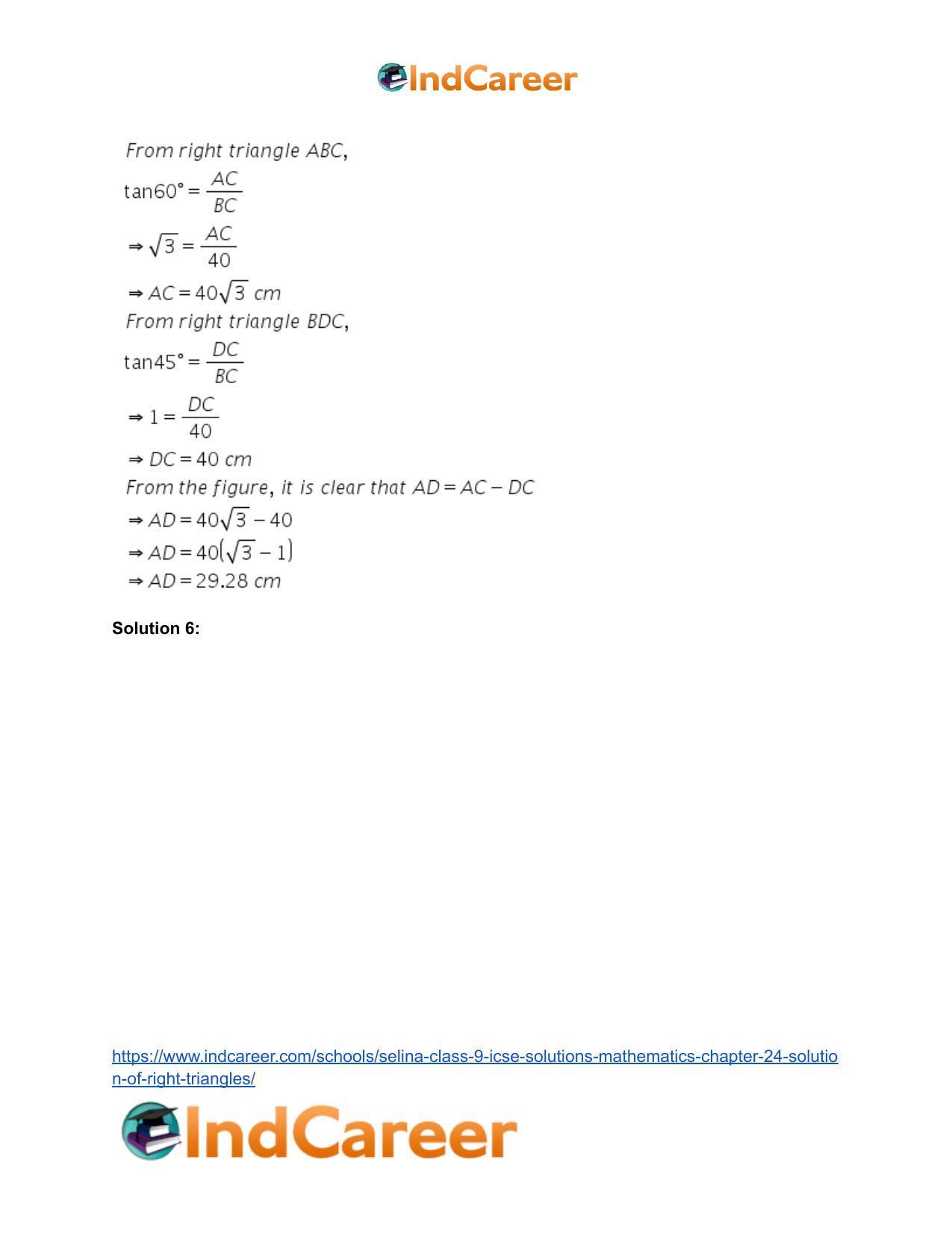 Selina Class 9 ICSE Solutions Mathematics : Chapter 24- Solution of Right Triangles - Page 8