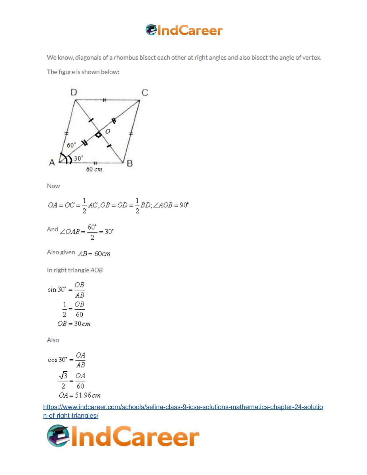 Selina Class 9 ICSE Solutions Mathematics : Chapter 24- Solution of Right Triangles - Page 9
