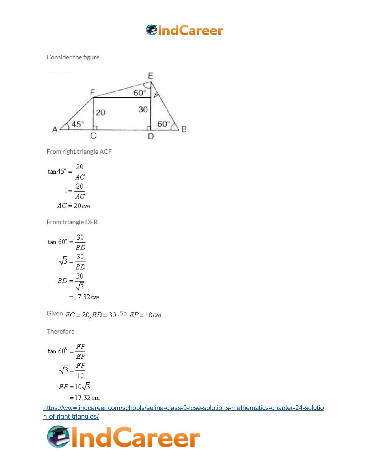 Selina Class 9 ICSE Solutions Mathematics : Chapter 24- Solution of Right Triangles - Page 11