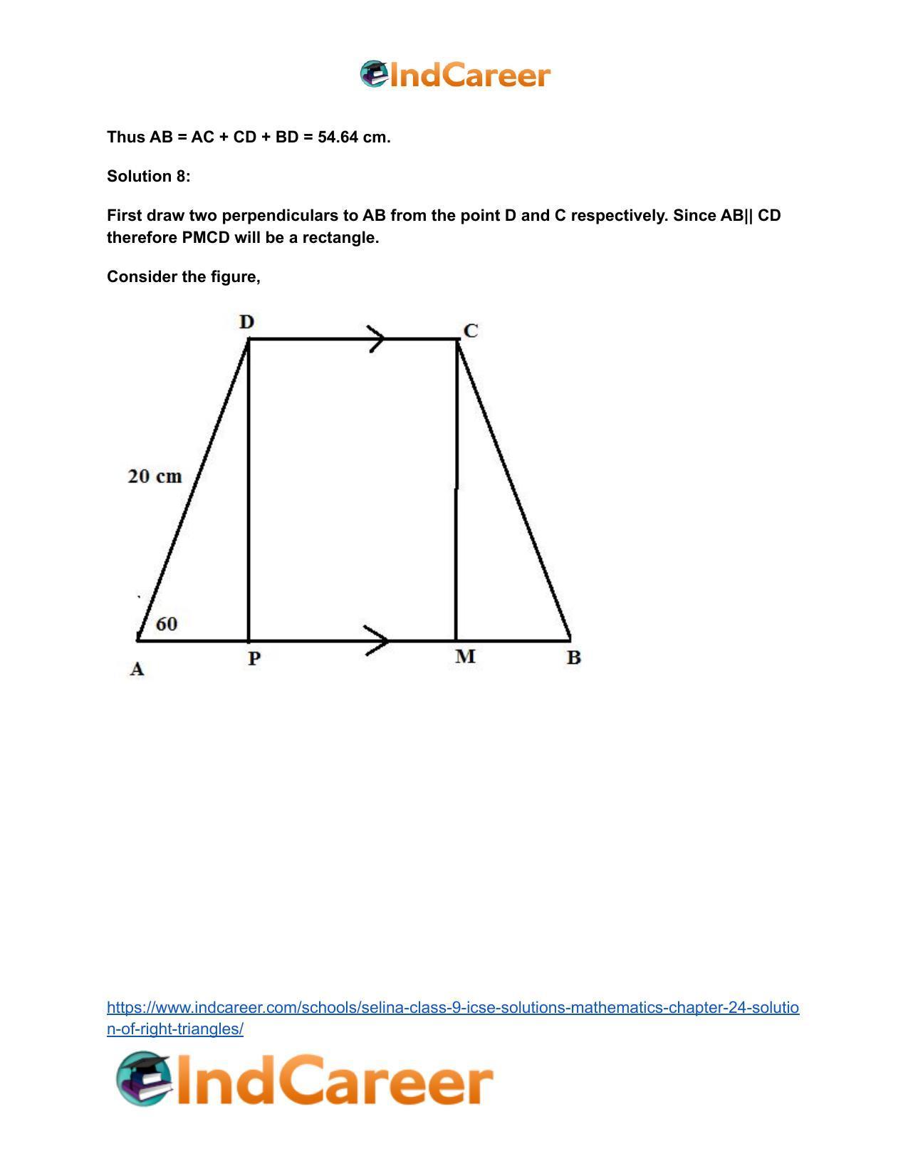 Selina Class 9 ICSE Solutions Mathematics : Chapter 24- Solution of Right Triangles - Page 12
