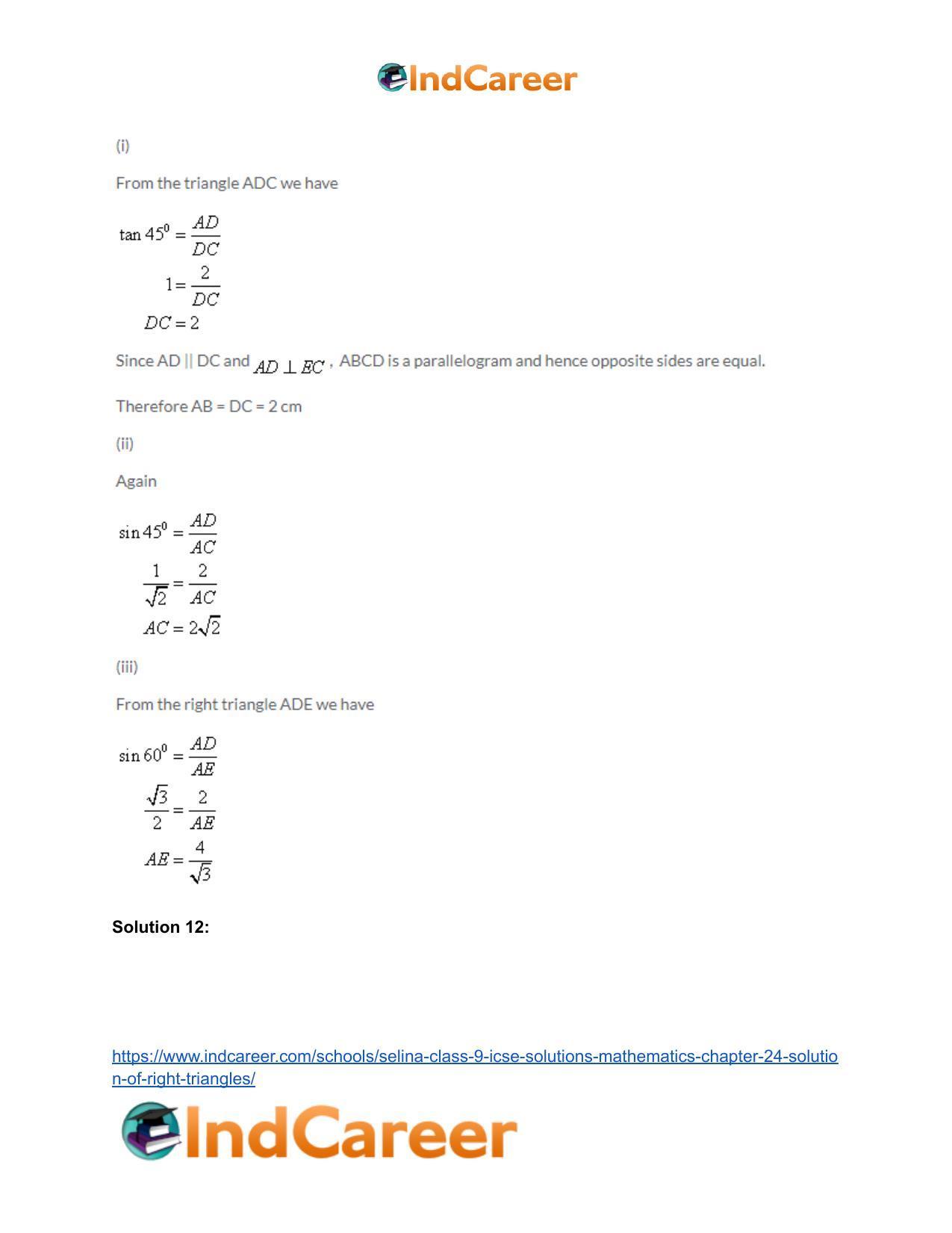 Selina Class 9 ICSE Solutions Mathematics : Chapter 24- Solution of Right Triangles - Page 16