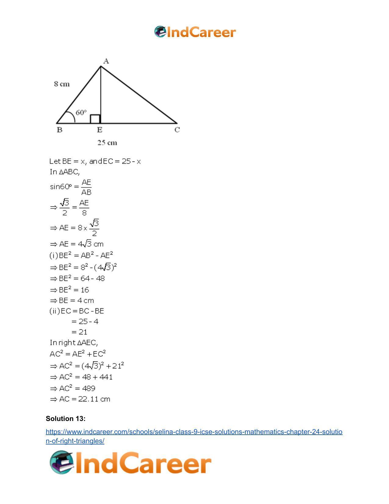 Selina Class 9 ICSE Solutions Mathematics : Chapter 24- Solution of Right Triangles - Page 17