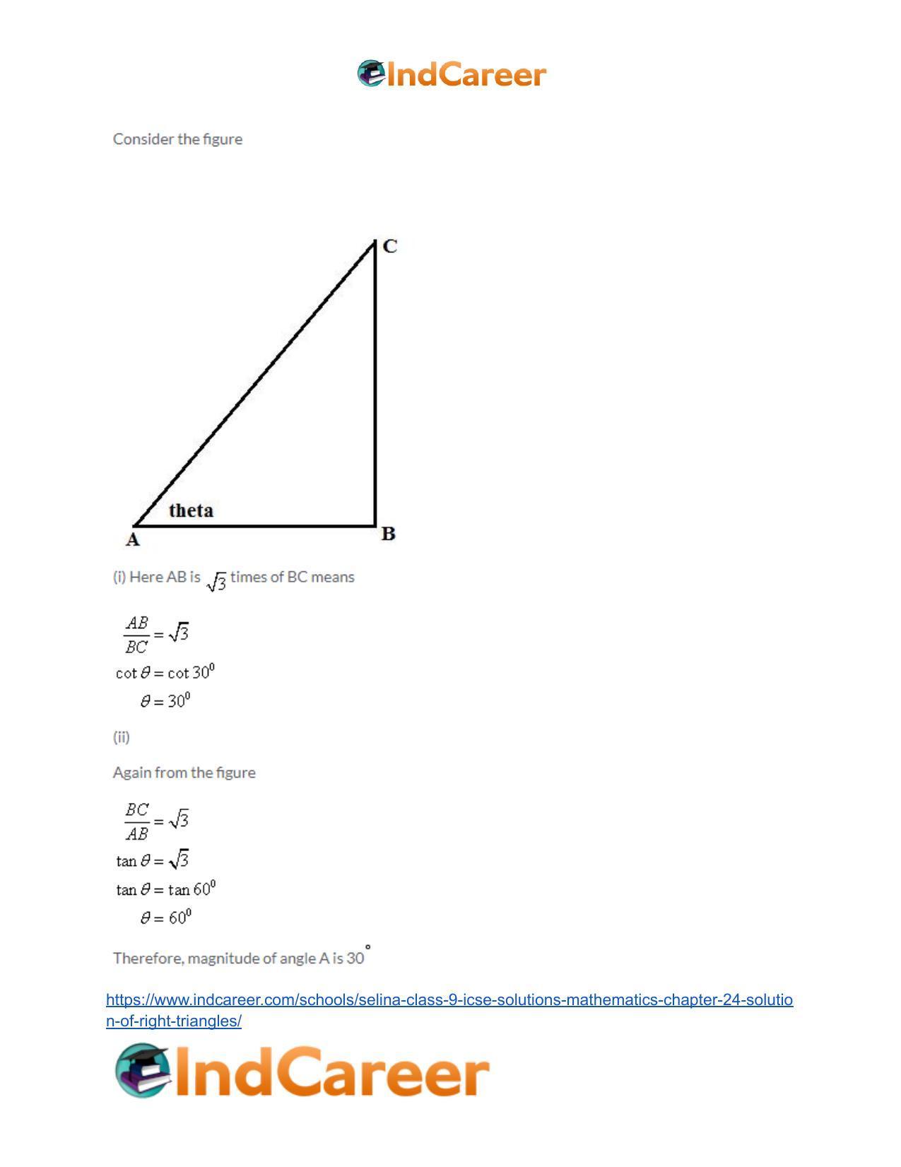 Selina Class 9 ICSE Solutions Mathematics : Chapter 24- Solution of Right Triangles - Page 19
