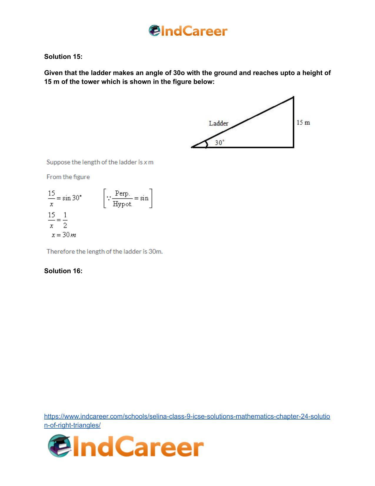 Selina Class 9 ICSE Solutions Mathematics : Chapter 24- Solution of Right Triangles - Page 20
