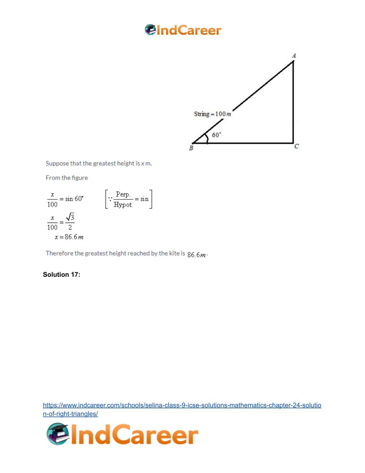 Selina Class 9 ICSE Solutions Mathematics : Chapter 24- Solution of Right Triangles - Page 21