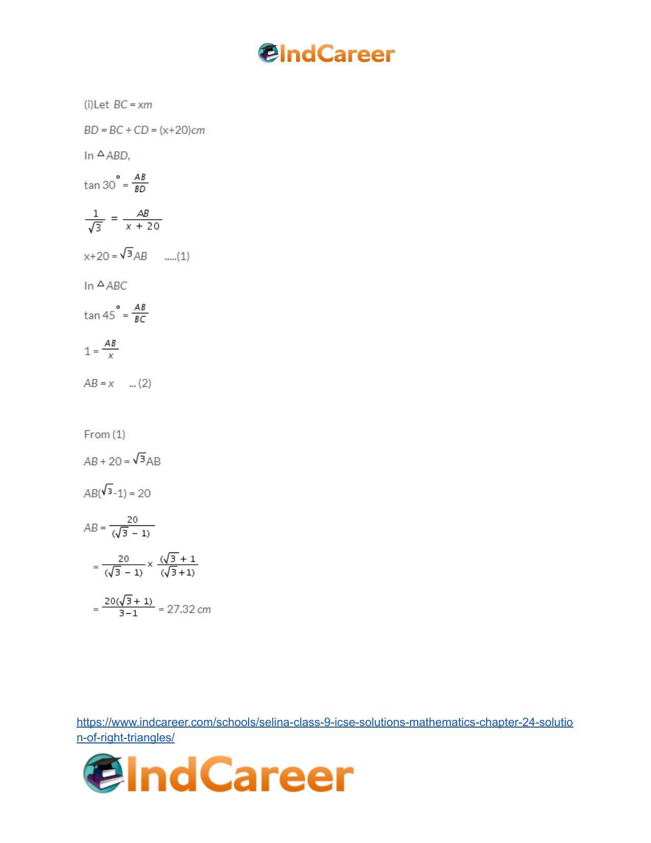 Selina Class 9 ICSE Solutions Mathematics : Chapter 24- Solution of Right Triangles - Page 22