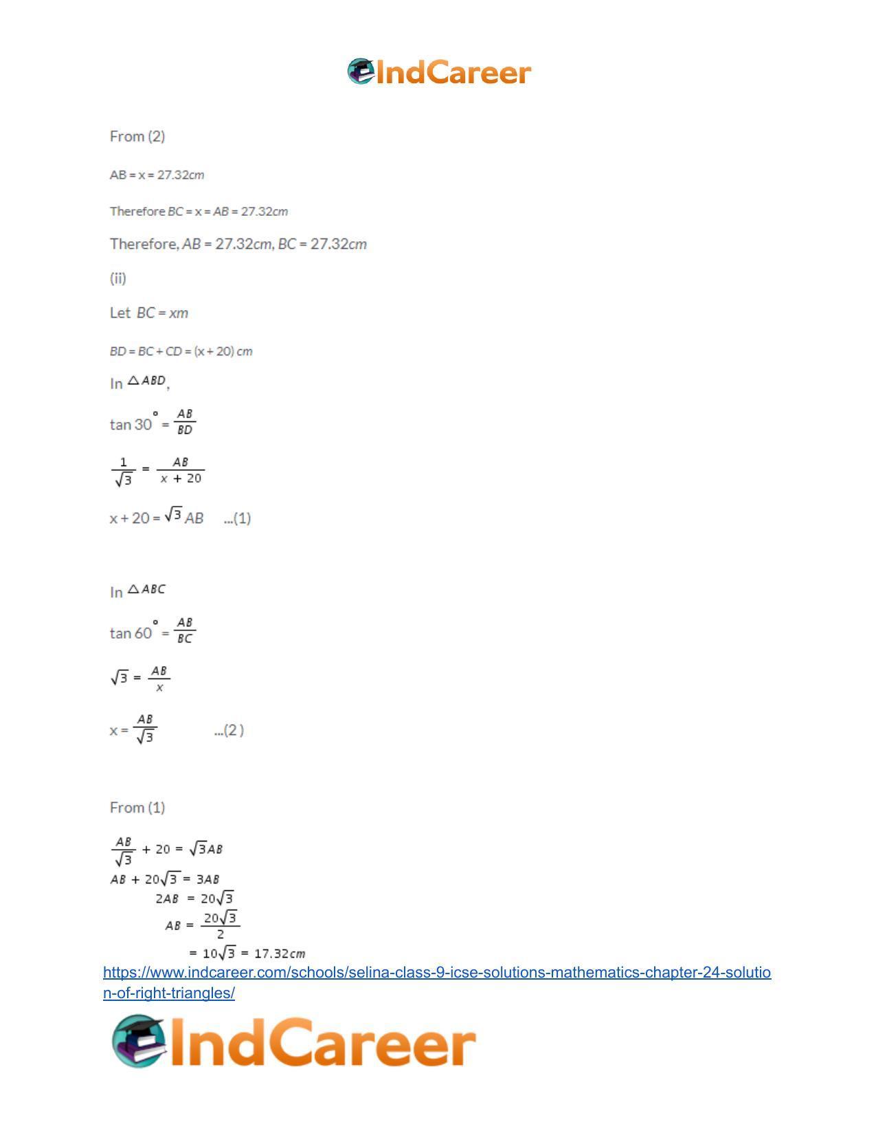 Selina Class 9 ICSE Solutions Mathematics : Chapter 24- Solution of Right Triangles - Page 23