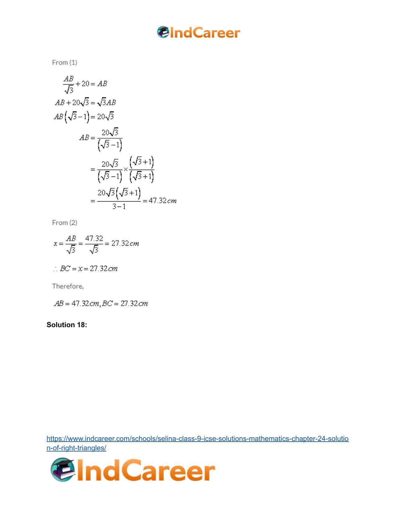 Selina Class 9 ICSE Solutions Mathematics : Chapter 24- Solution of Right Triangles - Page 25