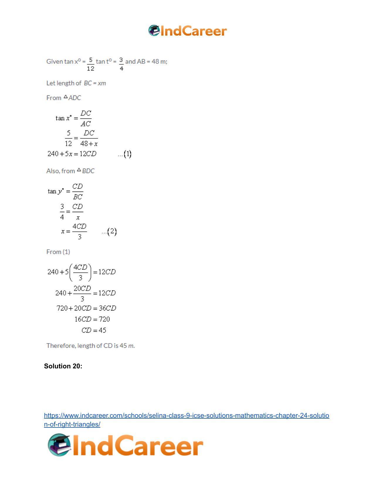 Selina Class 9 ICSE Solutions Mathematics : Chapter 24- Solution of Right Triangles - Page 28