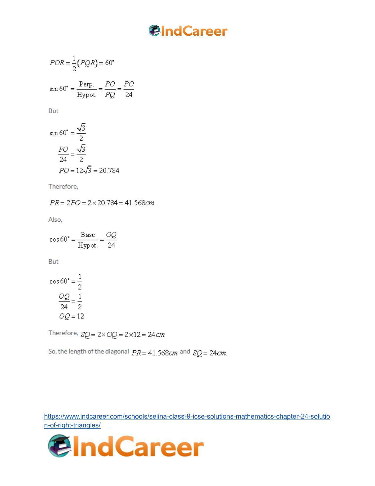 Selina Class 9 ICSE Solutions Mathematics : Chapter 24- Solution of Right Triangles - Page 30