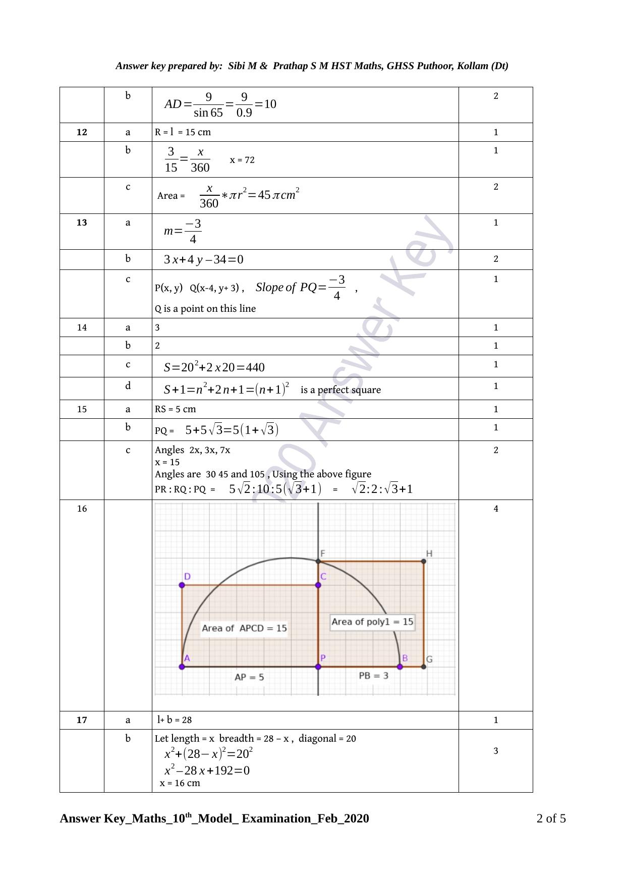Kerala SSLC 2020 Maths  Answer Key.(EM) (Model) - Page 2