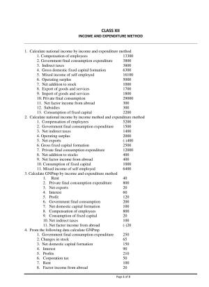 CBSE Class 12 Economics Income Expenditure Method