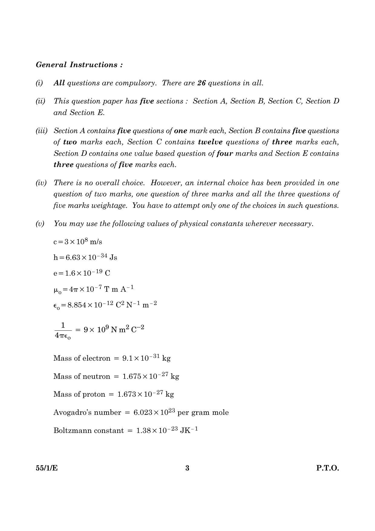 CBSE Class 12 055 Set 1 E Physics Theory 2016 Question Paper - Page 3