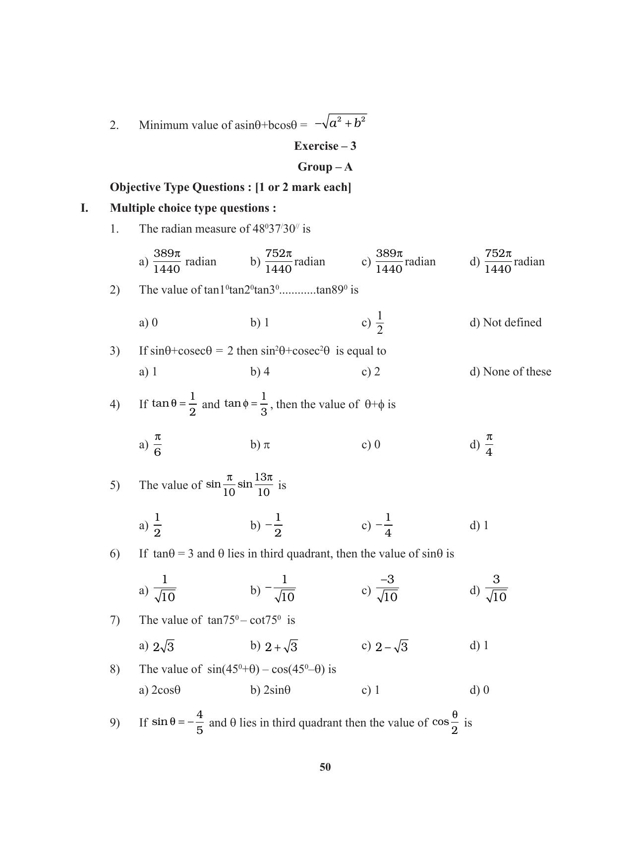 Tripura Board Class 11 Mathematics English Version Workbooks - Page 50
