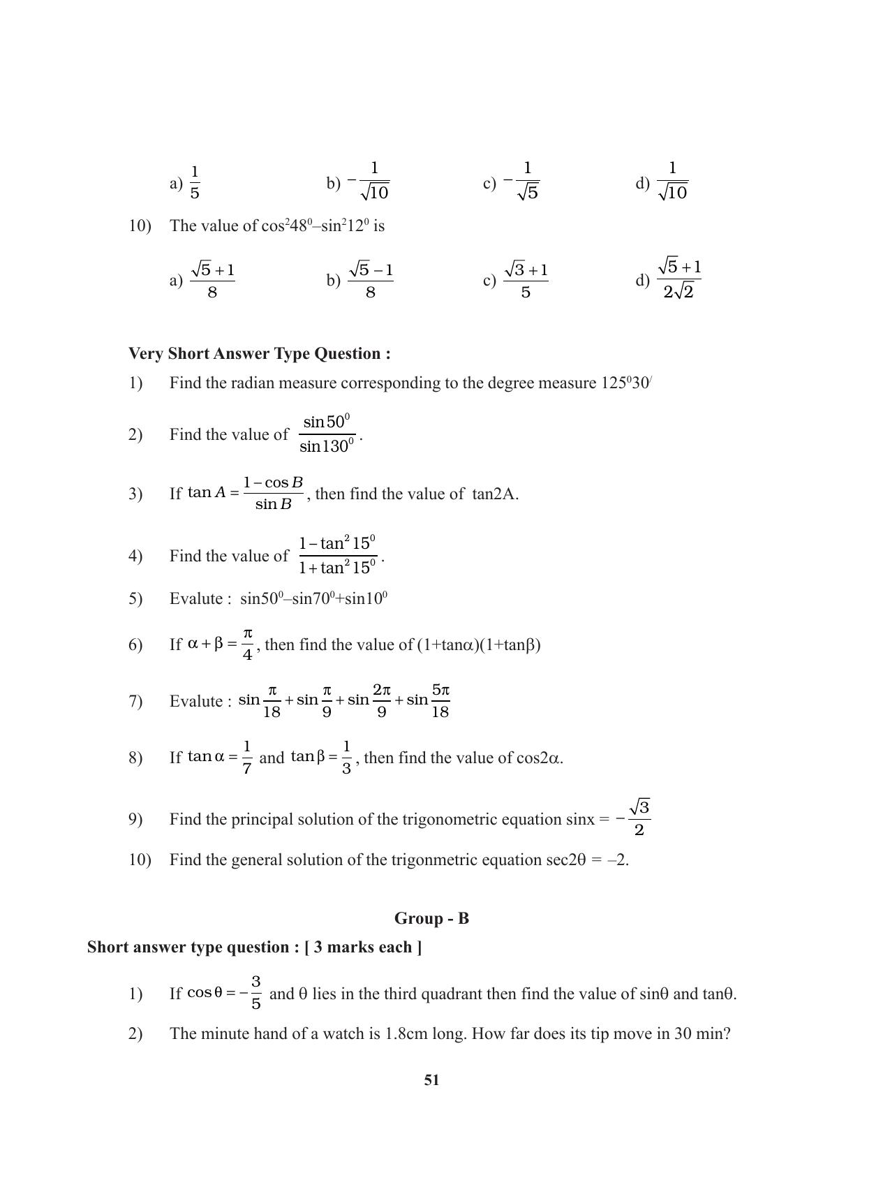 Tripura Board Class 11 Mathematics English Version Workbooks - Page 51