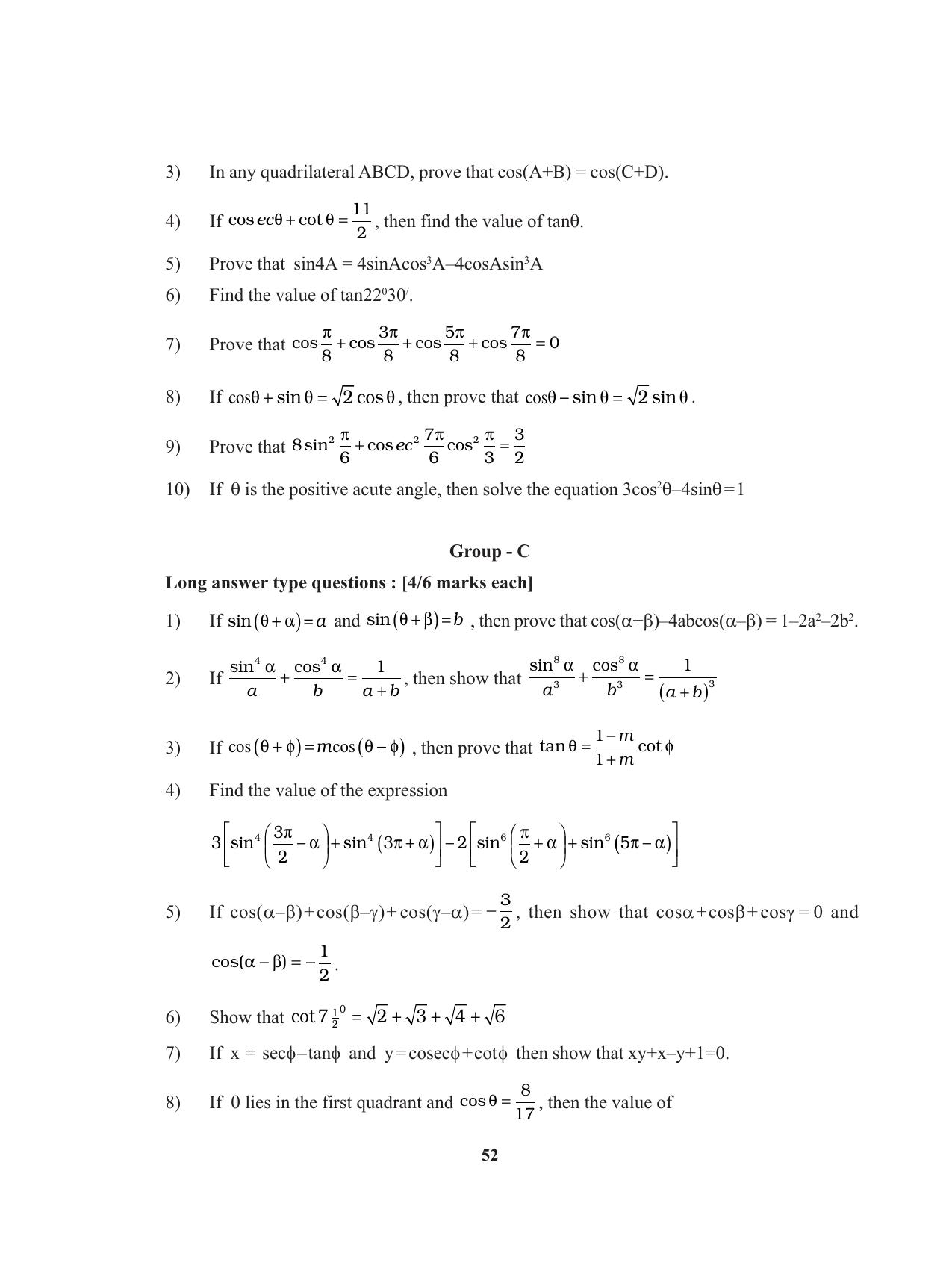 Tripura Board Class 11 Mathematics English Version Workbooks - Page 52