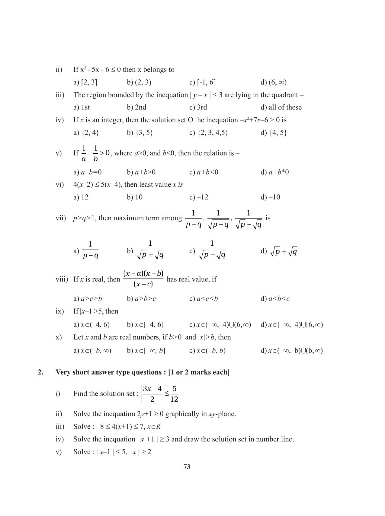 Tripura Board Class 11 Mathematics English Version Workbooks - Page 73