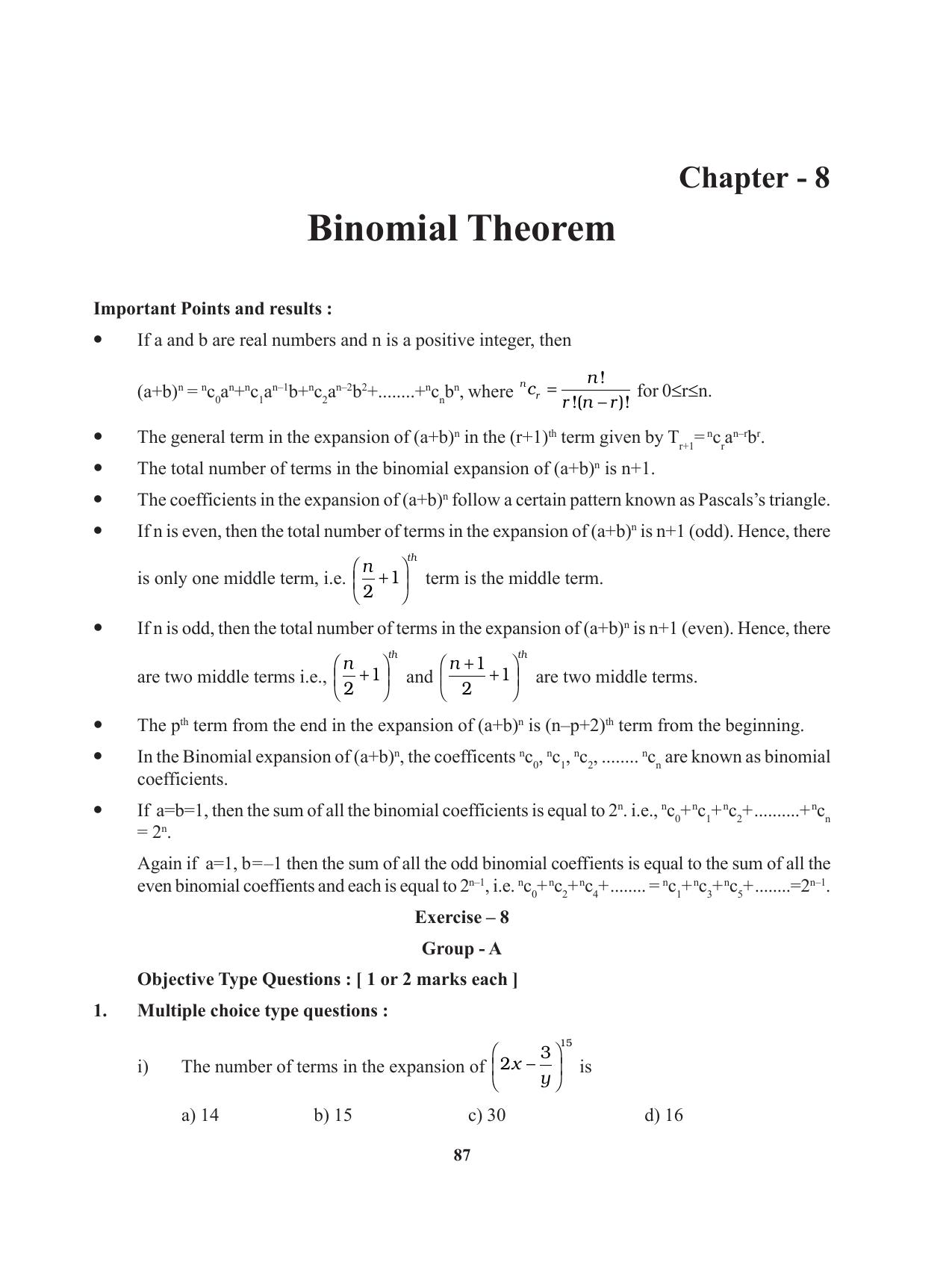 Tripura Board Class 11 Mathematics English Version Workbooks - Page 87