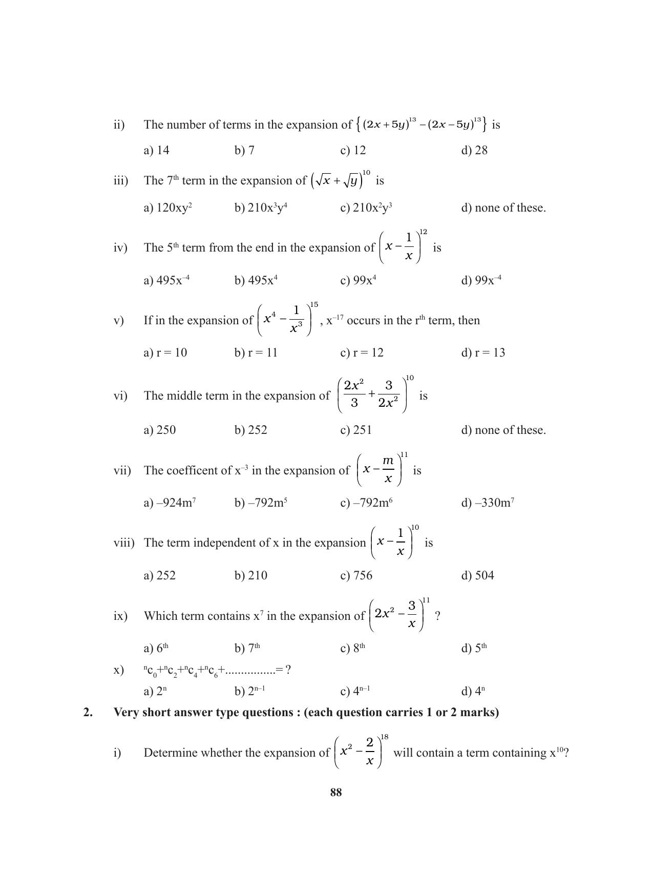 Tripura Board Class 11 Mathematics English Version Workbooks - Page 88