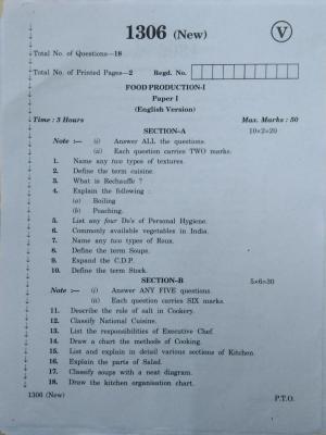 AP Inter 1st Year Food Production-I March-2020-Vocational Question Paper