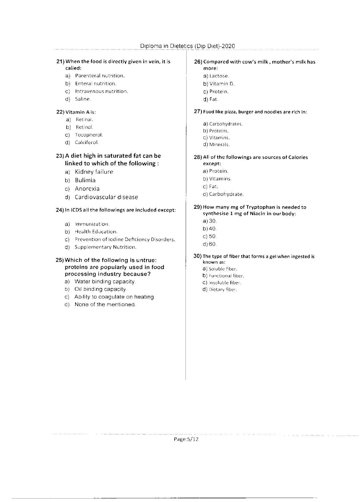 WBJEEB JEMAS (PG) 2020 Dip Diet Question Paper - Page 5