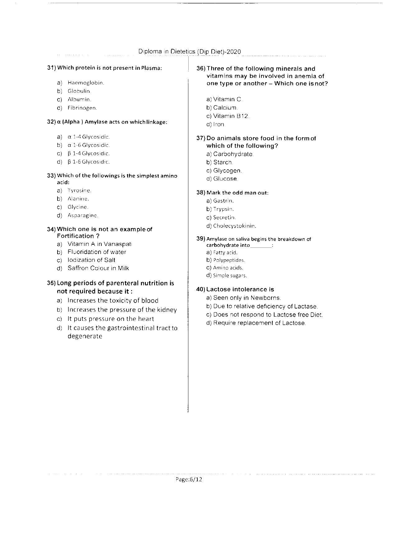 WBJEEB JEMAS (PG) 2020 Dip Diet Question Paper - Page 6