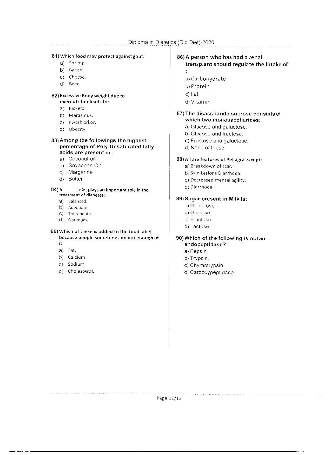 WBJEEB JEMAS (PG) 2020 Dip Diet Question Paper - Page 11
