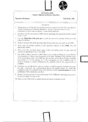 WBJEEB JEMAS (PG) 2020 Dip Diet Question Paper
