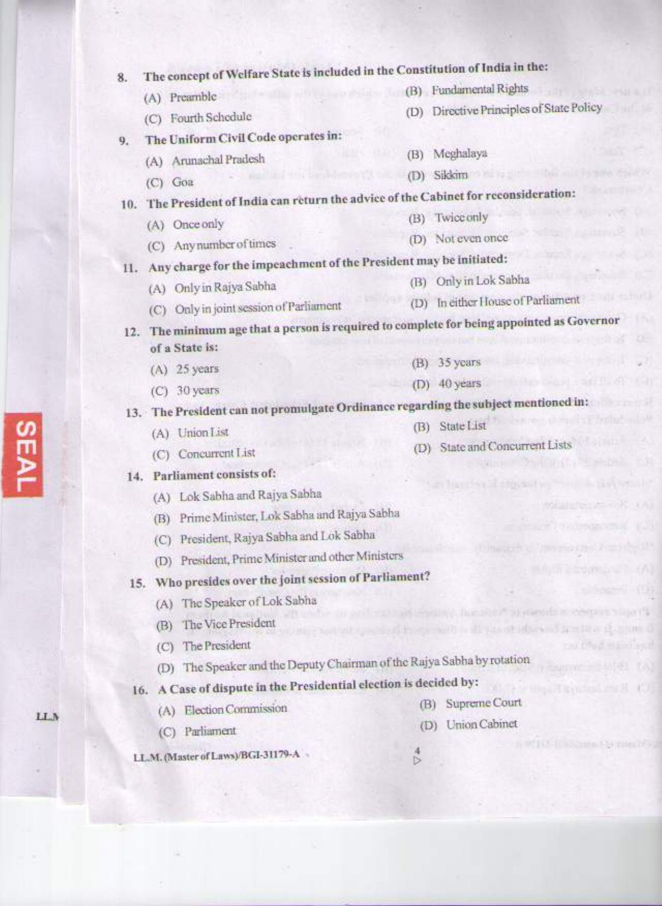 PU CET PG 2015: LLM Question Paper - Page 3