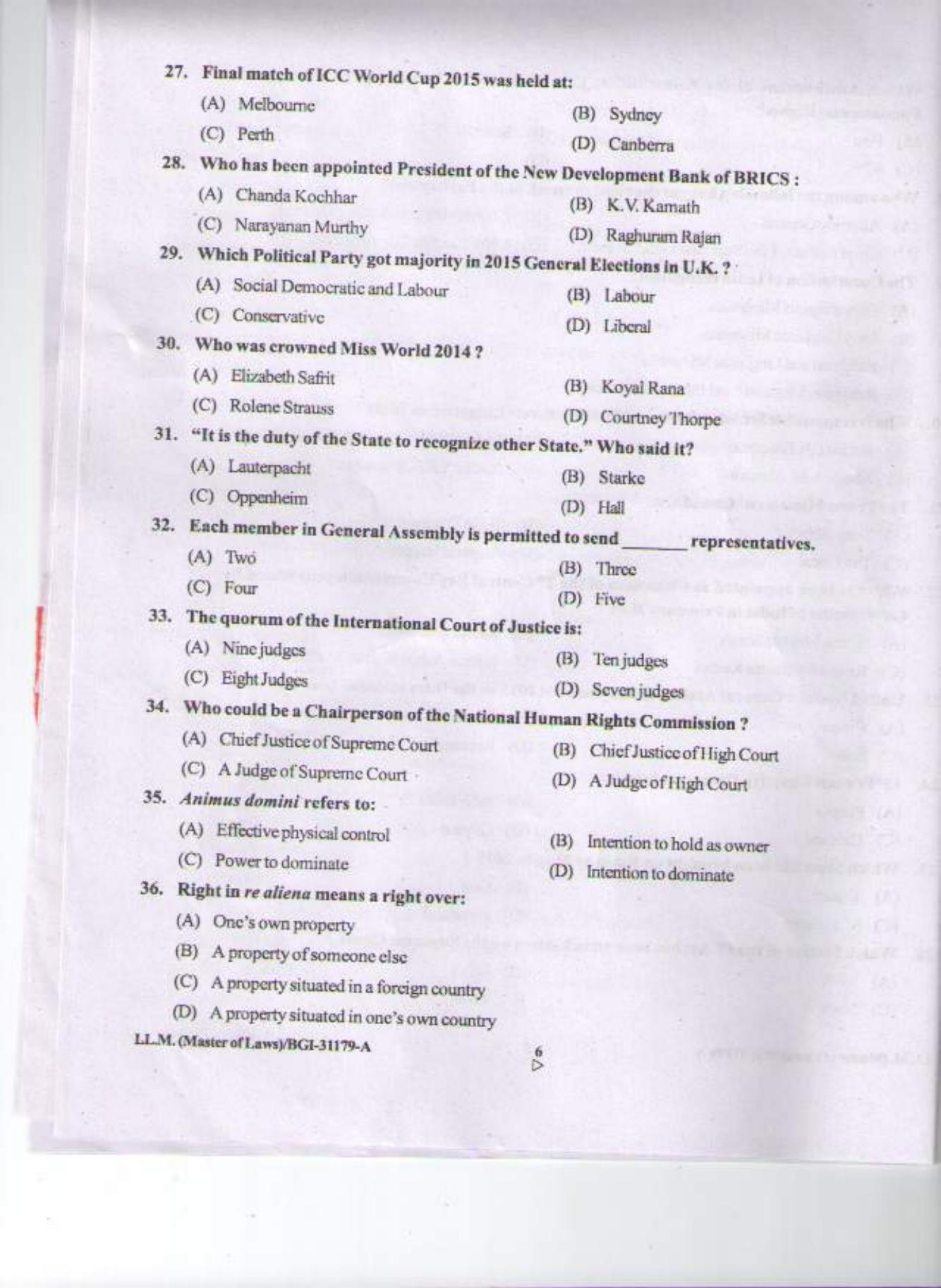 PU CET PG 2015: LLM Question Paper - Page 5