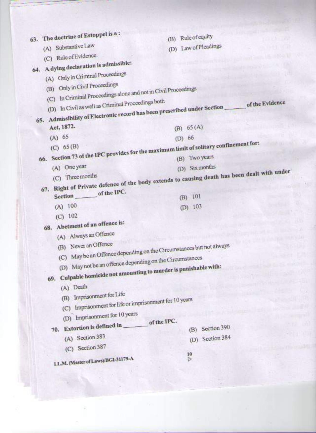 PU CET PG 2015: LLM Question Paper - Page 9