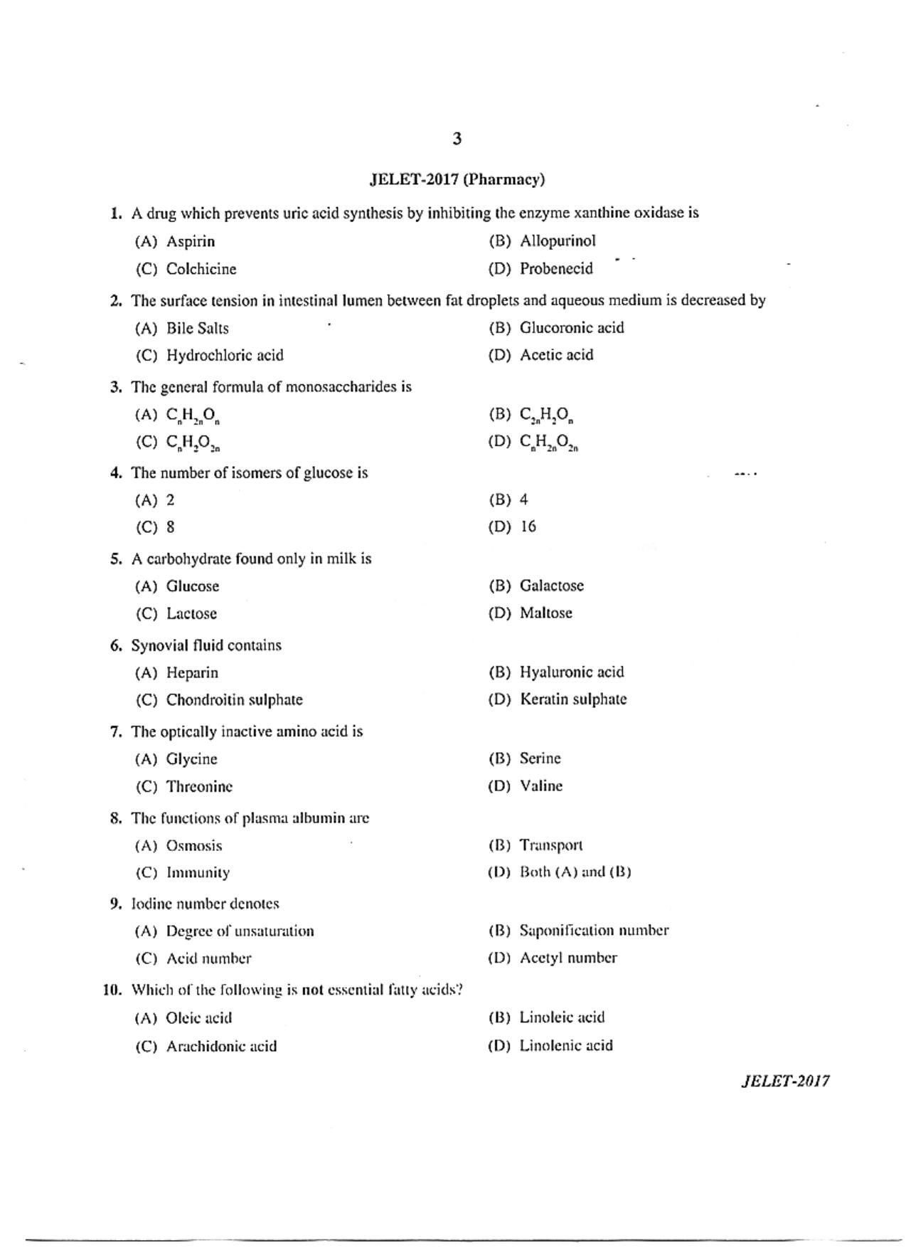 WBJEE  JELET 2017 ( Pharmacy ) - Page 3