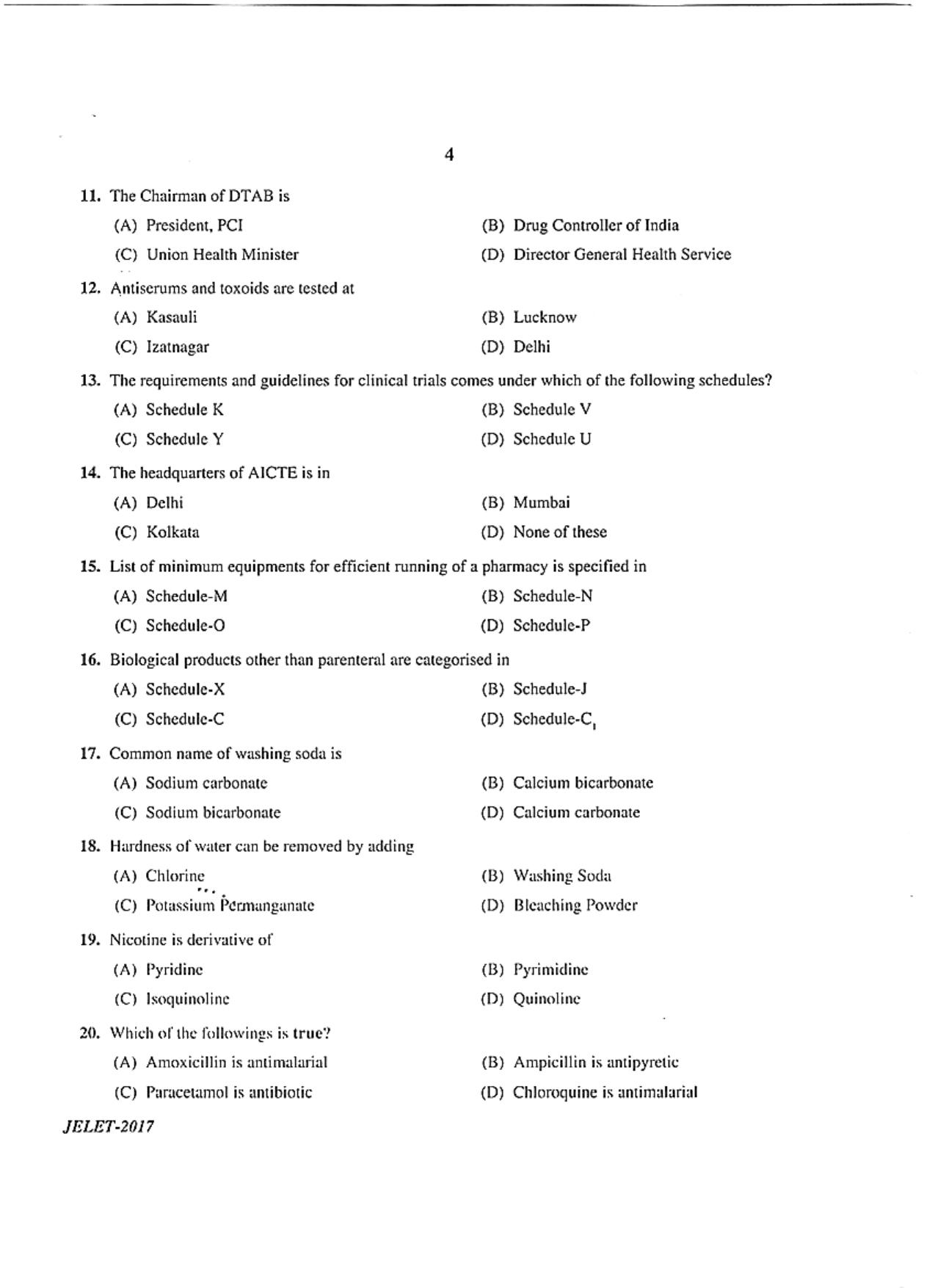 WBJEE  JELET 2017 ( Pharmacy ) - Page 4