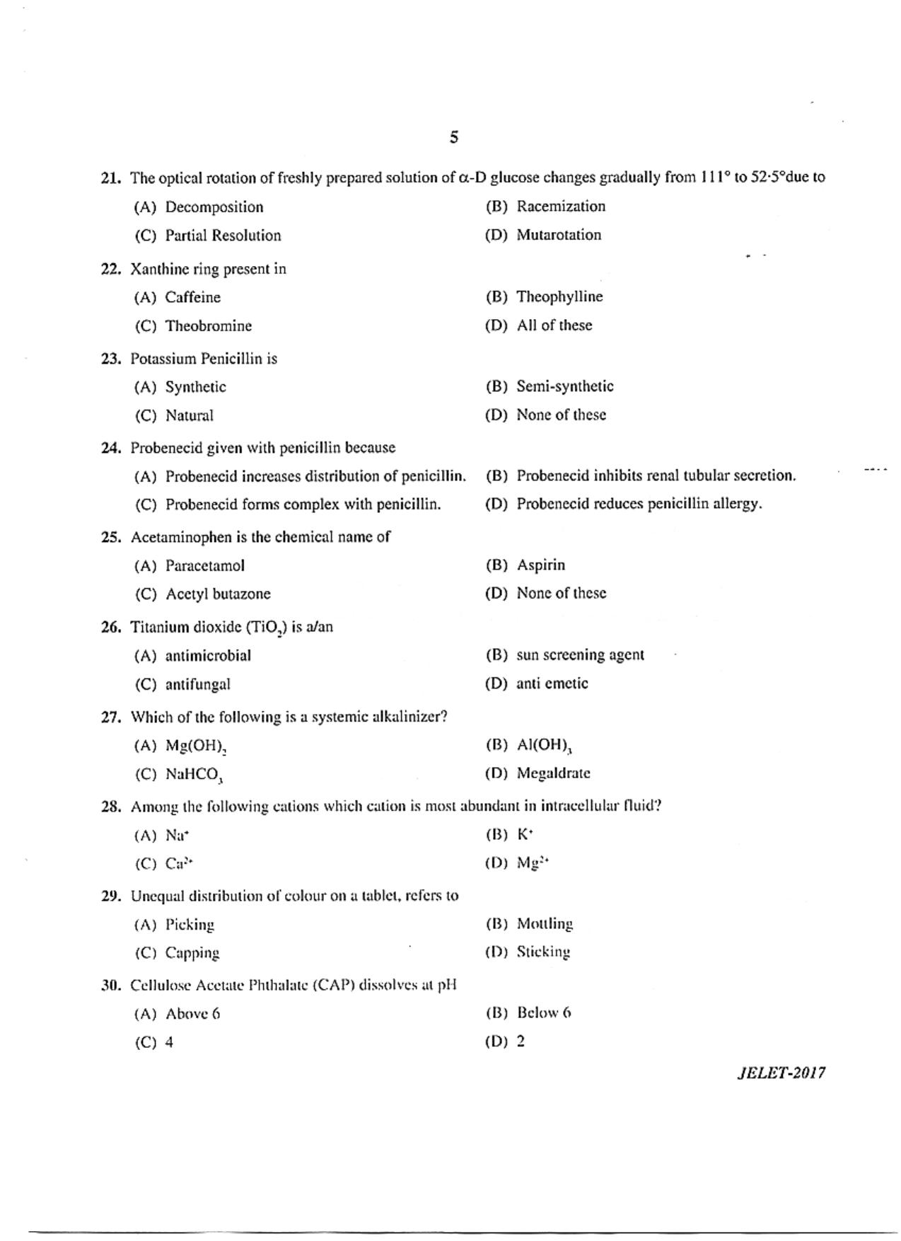 WBJEE  JELET 2017 ( Pharmacy ) - Page 5
