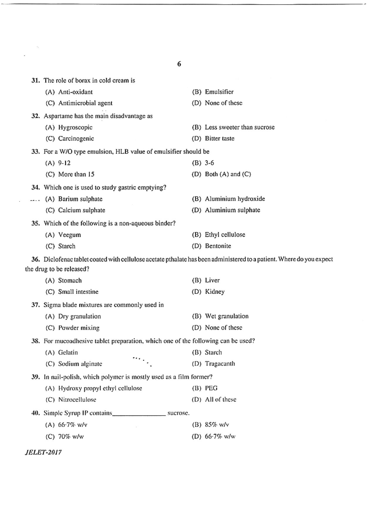 WBJEE  JELET 2017 ( Pharmacy ) - Page 6