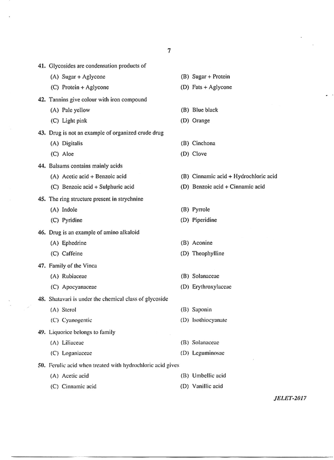 WBJEE  JELET 2017 ( Pharmacy ) - Page 7