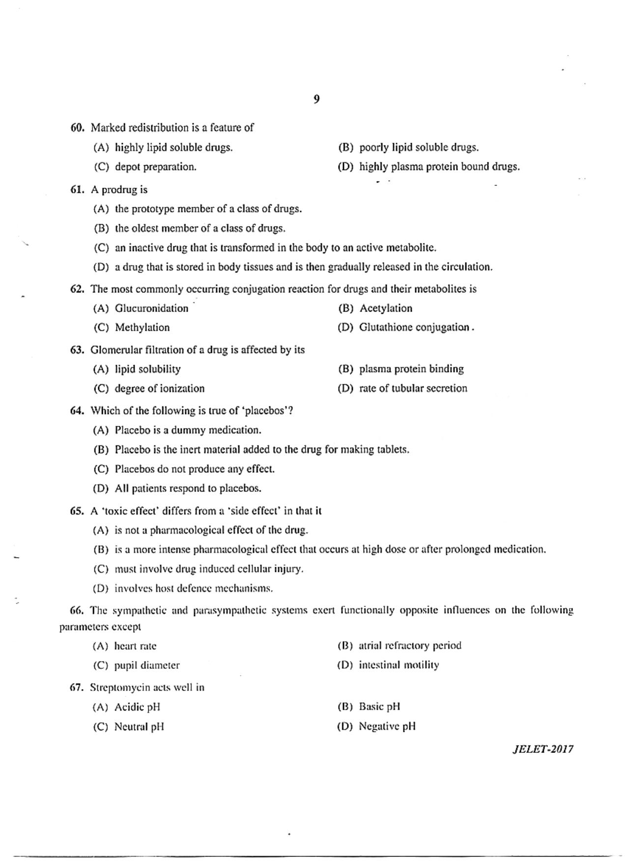 WBJEE  JELET 2017 ( Pharmacy ) - Page 9