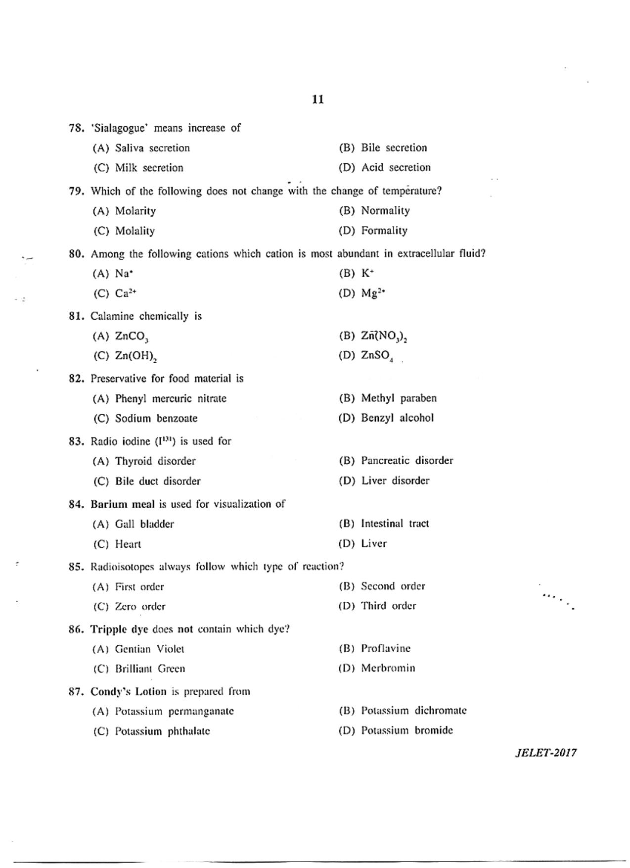 WBJEE  JELET 2017 ( Pharmacy ) - Page 11