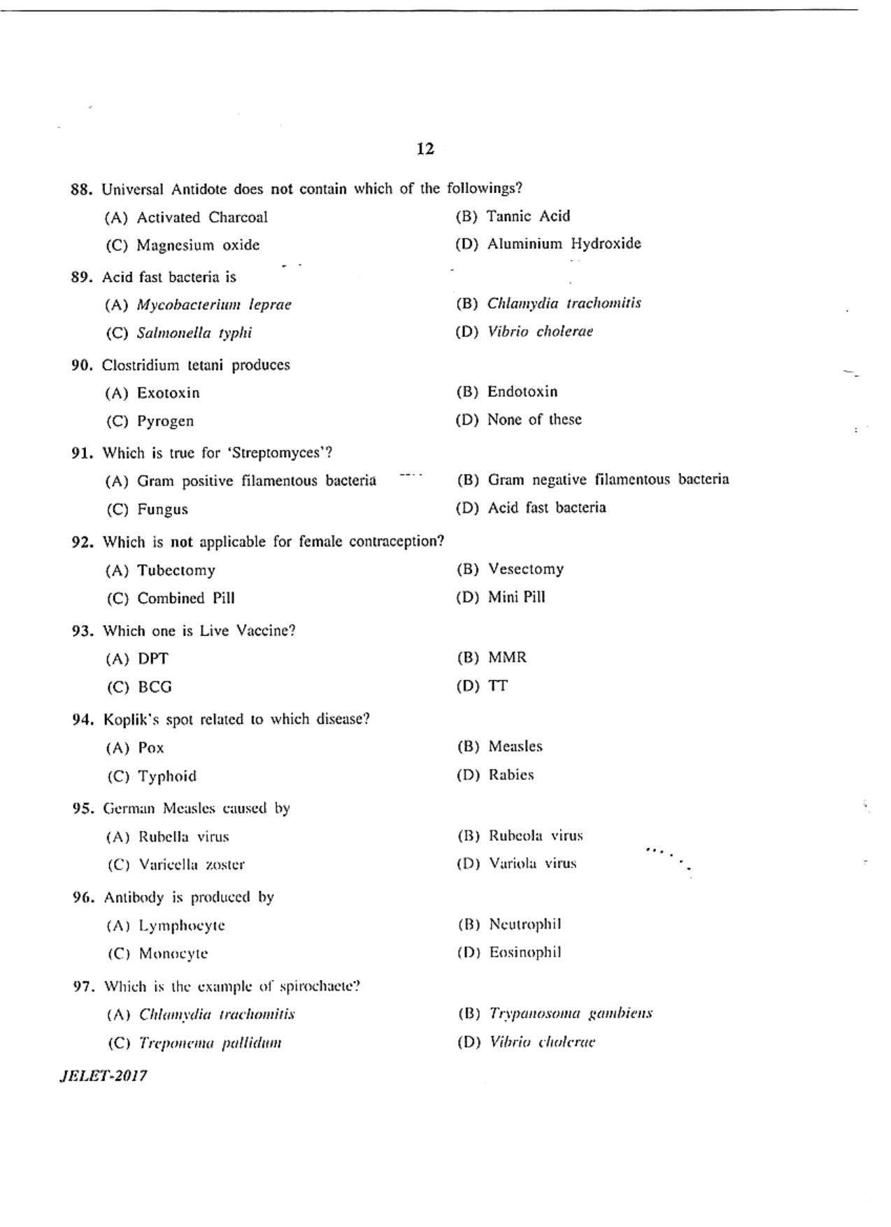WBJEE  JELET 2017 ( Pharmacy ) - Page 12