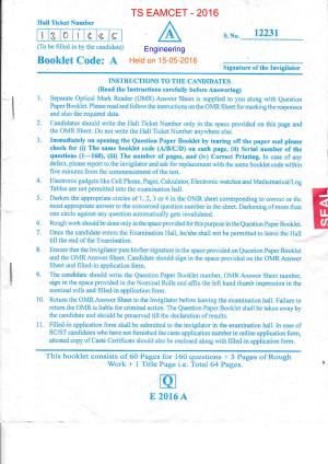 TS EAMCET 2016 Question Paper - Engineering