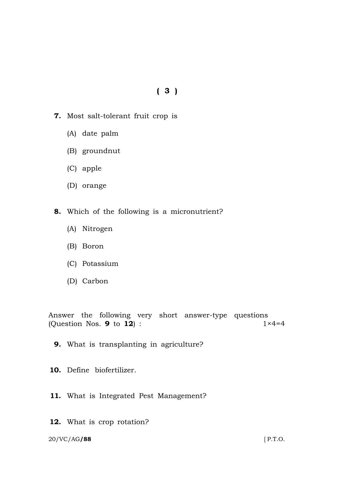 Meghalaya Board (MBOSE) Class 10 AGRICULTURE ( Vocational Course ) 2020 Question Paper - Page 3