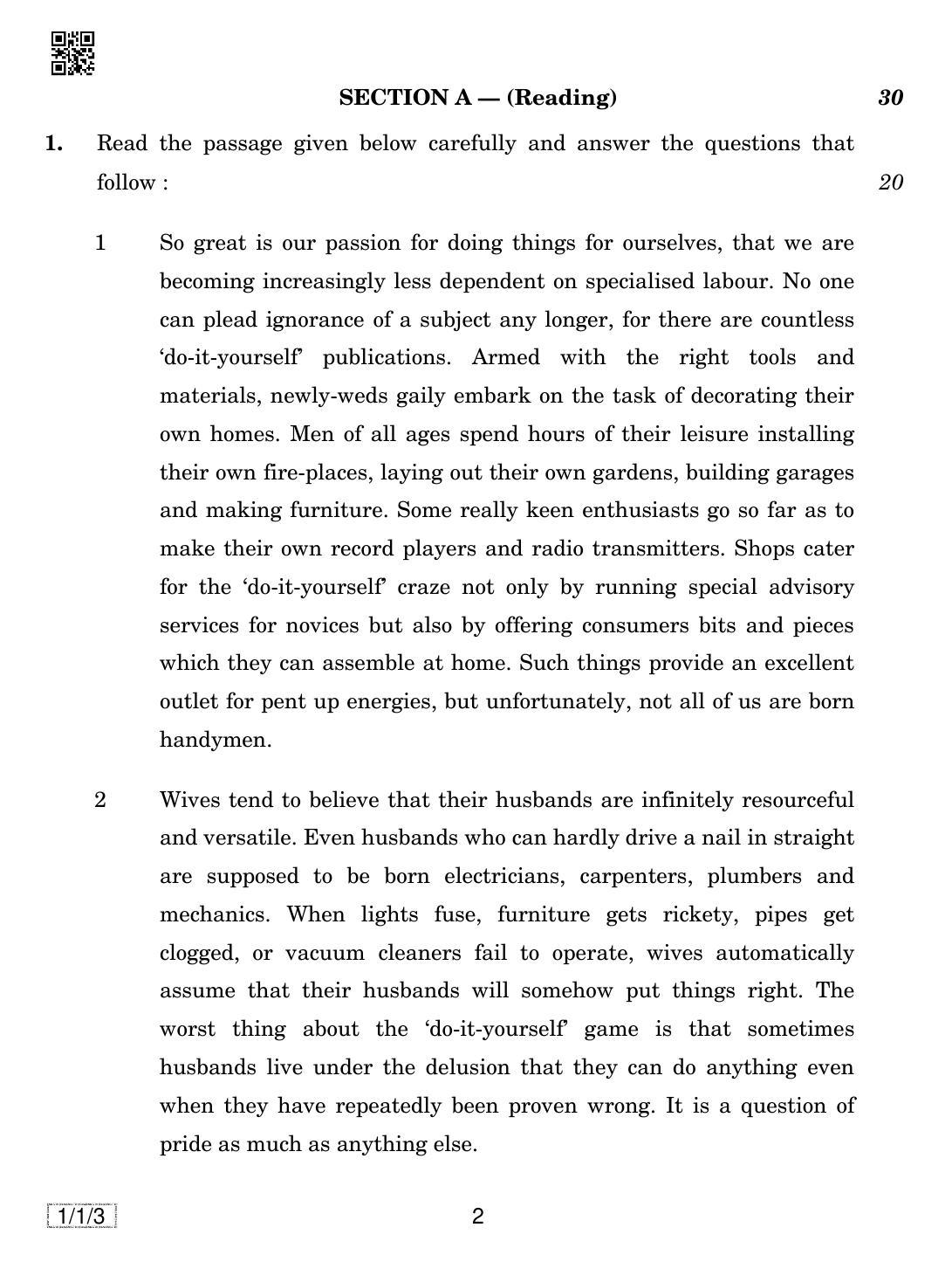 CBSE Class 12 1-1-3 ENGLISH CORE 2019 Compartment Question Paper - Page 2
