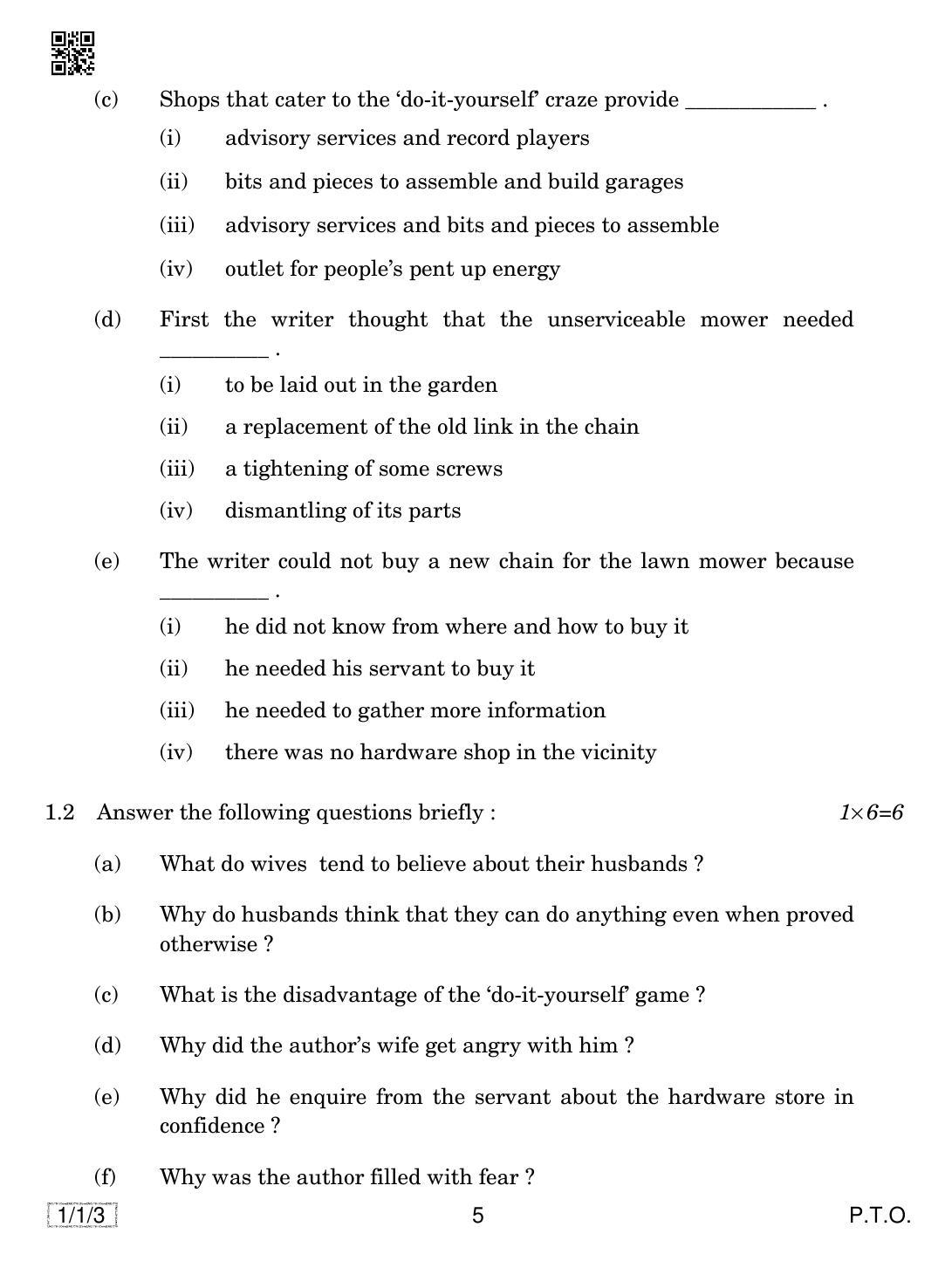 CBSE Class 12 1-1-3 ENGLISH CORE 2019 Compartment Question Paper - Page 5