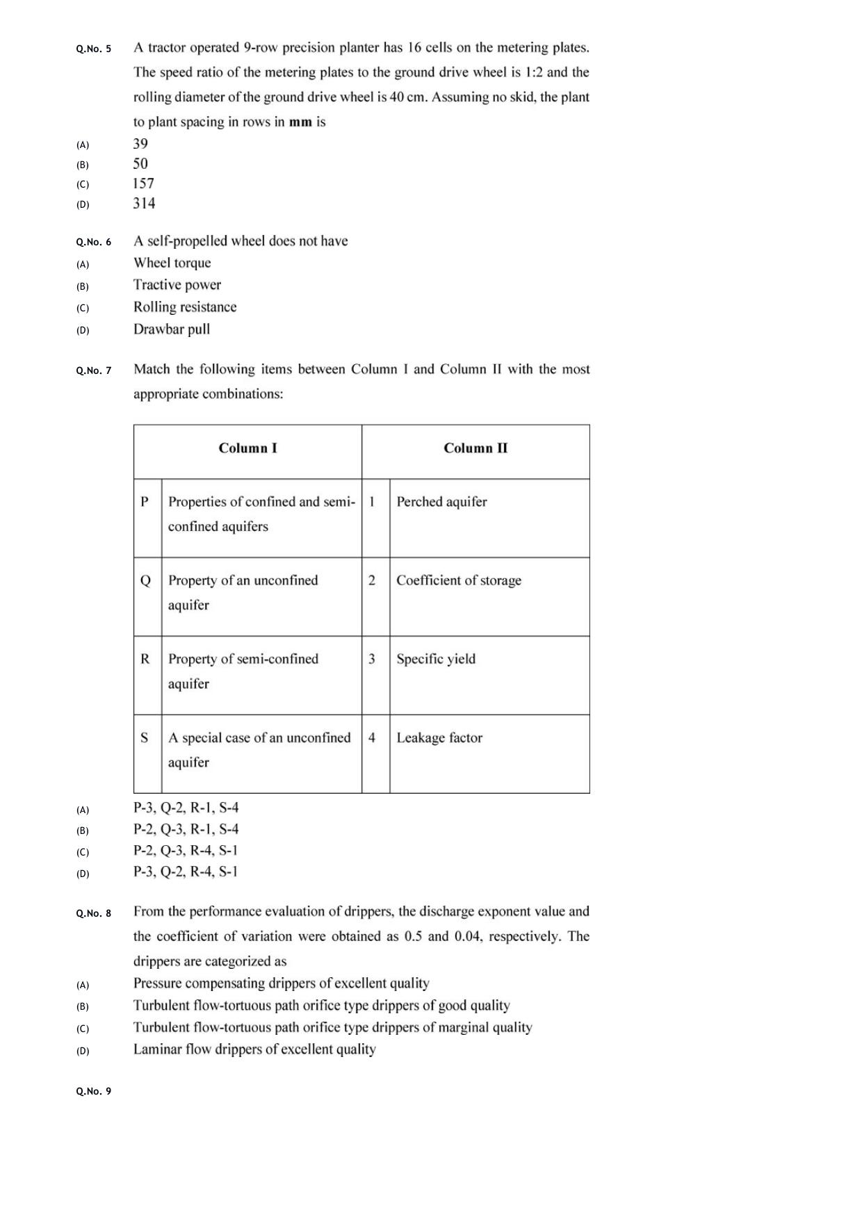GATE 2020 Agricultural Engineering (AG) Question Paper - Page 4