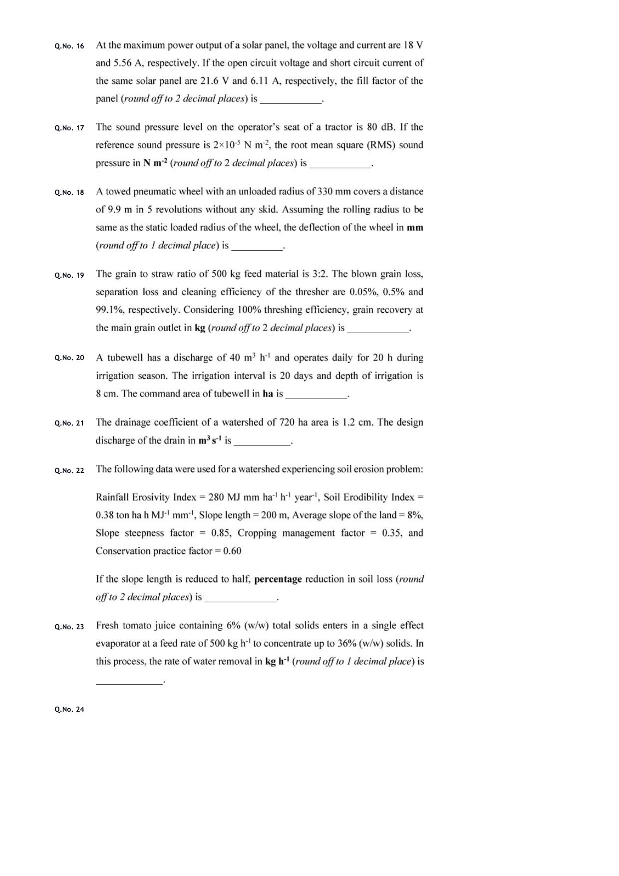 GATE 2020 Agricultural Engineering (AG) Question Paper - Page 6