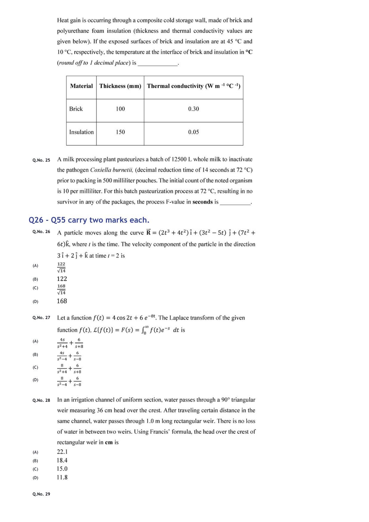 GATE 2020 Agricultural Engineering (AG) Question Paper - Page 7