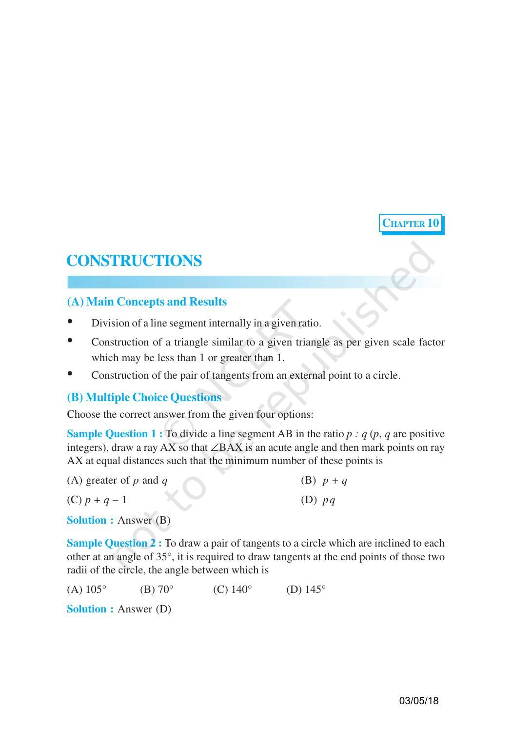 NCERT Exemplar Book for Class 10 Maths: Chapter 10 Constructions - Page 1